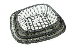 Koszyki rattanowe biało-szare kpl 3 szt (15x15x7 cm, 20x20x8 cm, 24x24x9 cm) KWADRATOWE